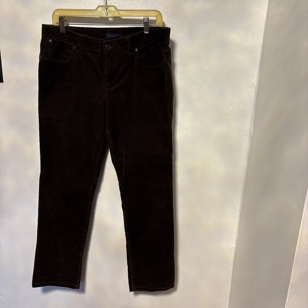 Talbots Pants Womens 12 BROWN Corduroy Stretch Flat Front Signature Ankle *